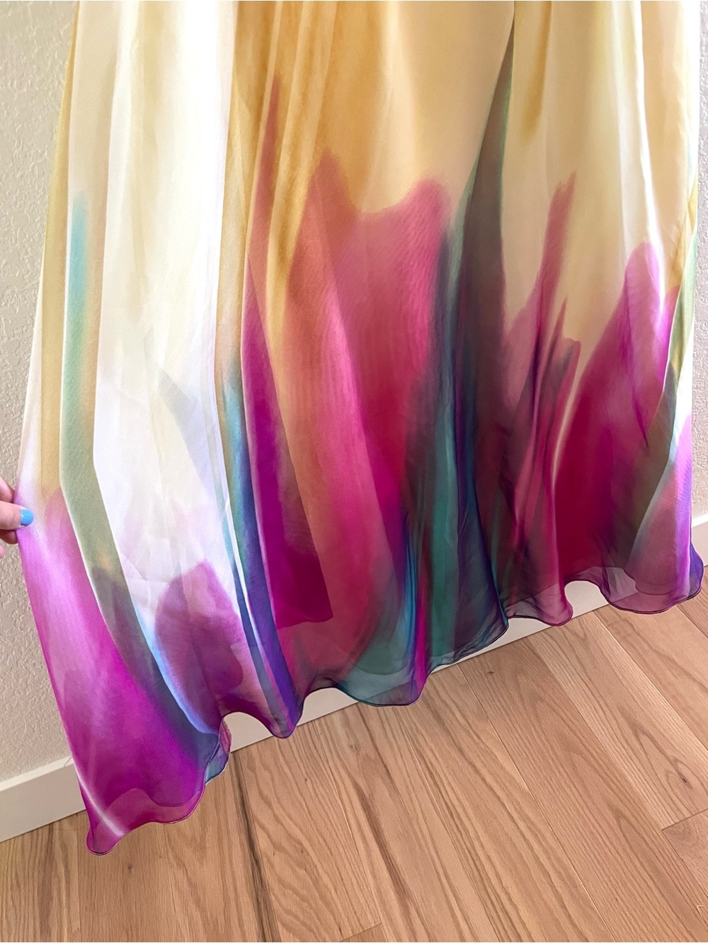 Strapless Beaded Ombre Watercolor Formal Evening Dress - Yellow Multicolor Sz 6 - Picture 6 of 13